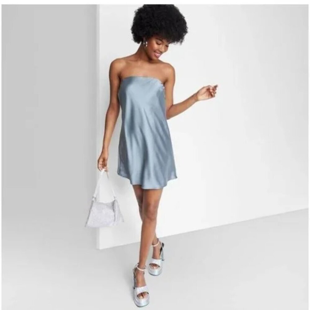 Target Wild Fable Satin Tube Dress - Slate Blue